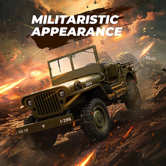 JJRC 1/10 Military Remote Control Car Full Function Steering, LED Lights & Searchlight  Dynamic/Static Simulation For Outdoor