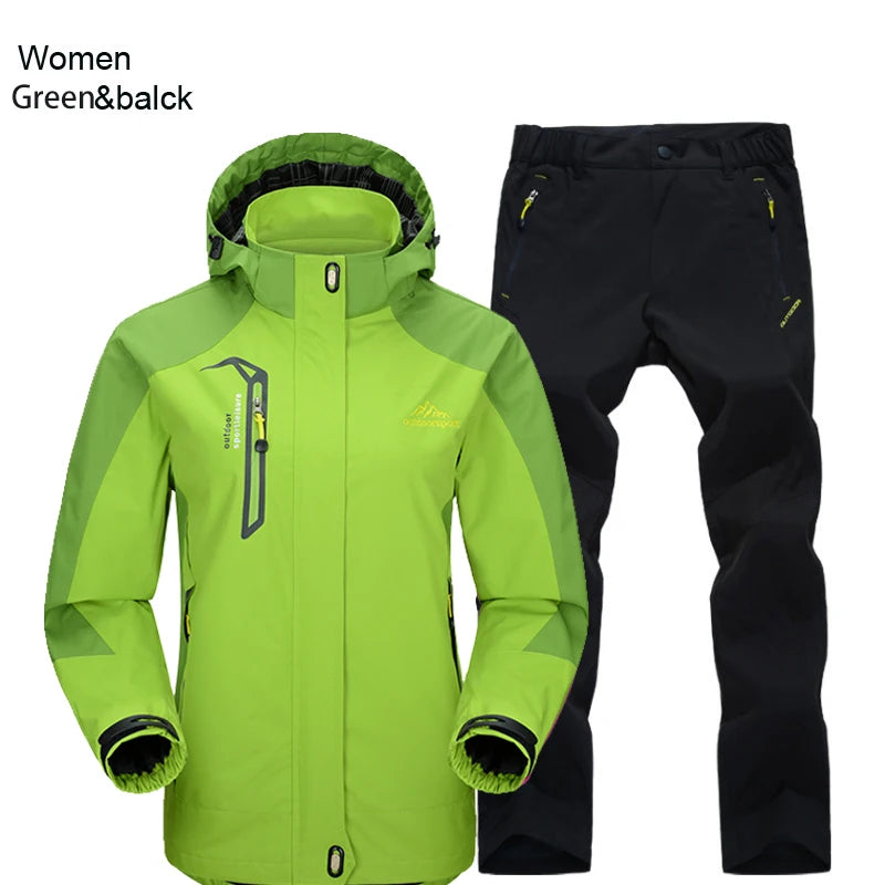 Outdoor Trekking Hiking Jacket and Pants Women Autumn Thermal Waterproof Windproof Hooded Jackets Trip Mountain Camping Sets