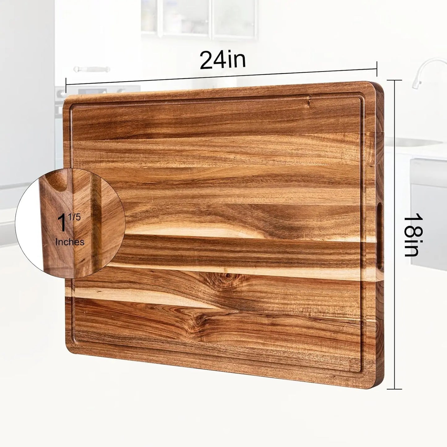 Kitchen Extra Large Wood Cutting Board with Juice Groove and Handle Reversible Charcuterie Butcher Block 24 x 18 x1.2 in