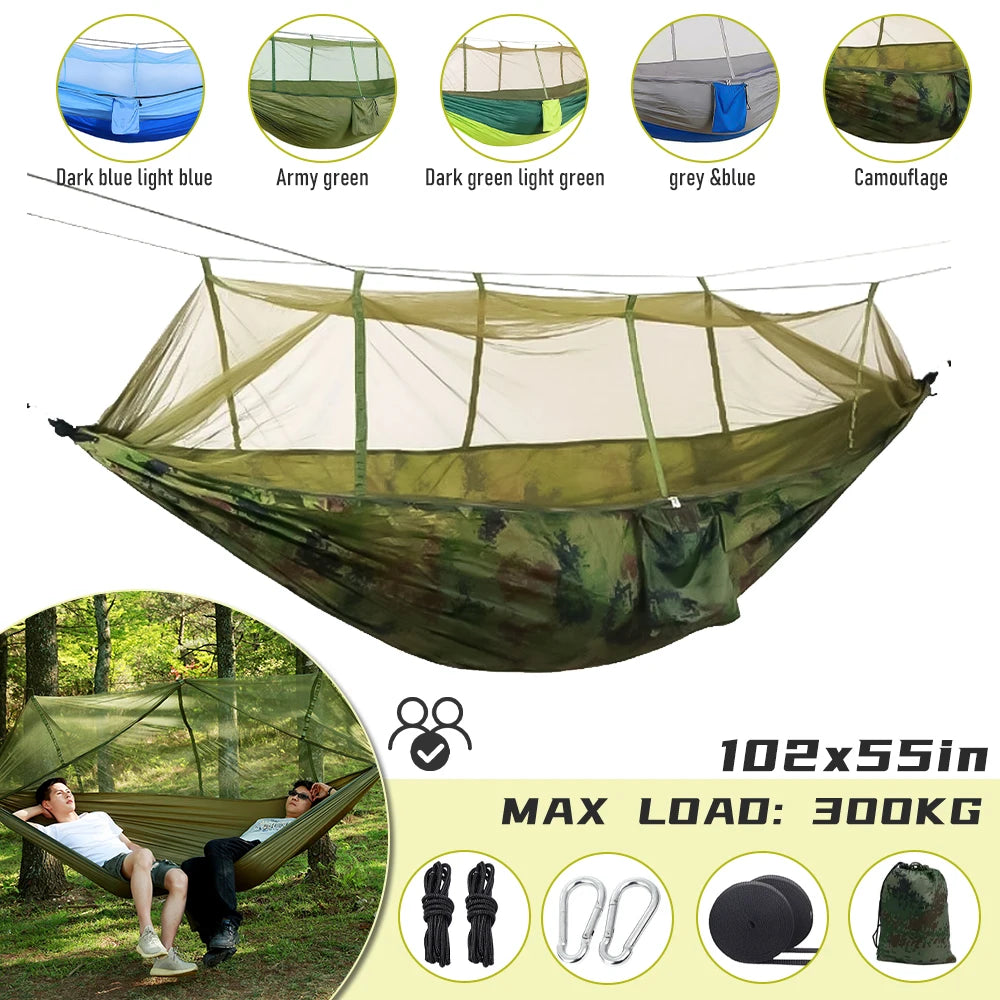 Camping Hammock with Mosquito Net Hanging Sleeping Tent Portable Hammock  260*140cm Outdoor Travel Tourist Nature Hike