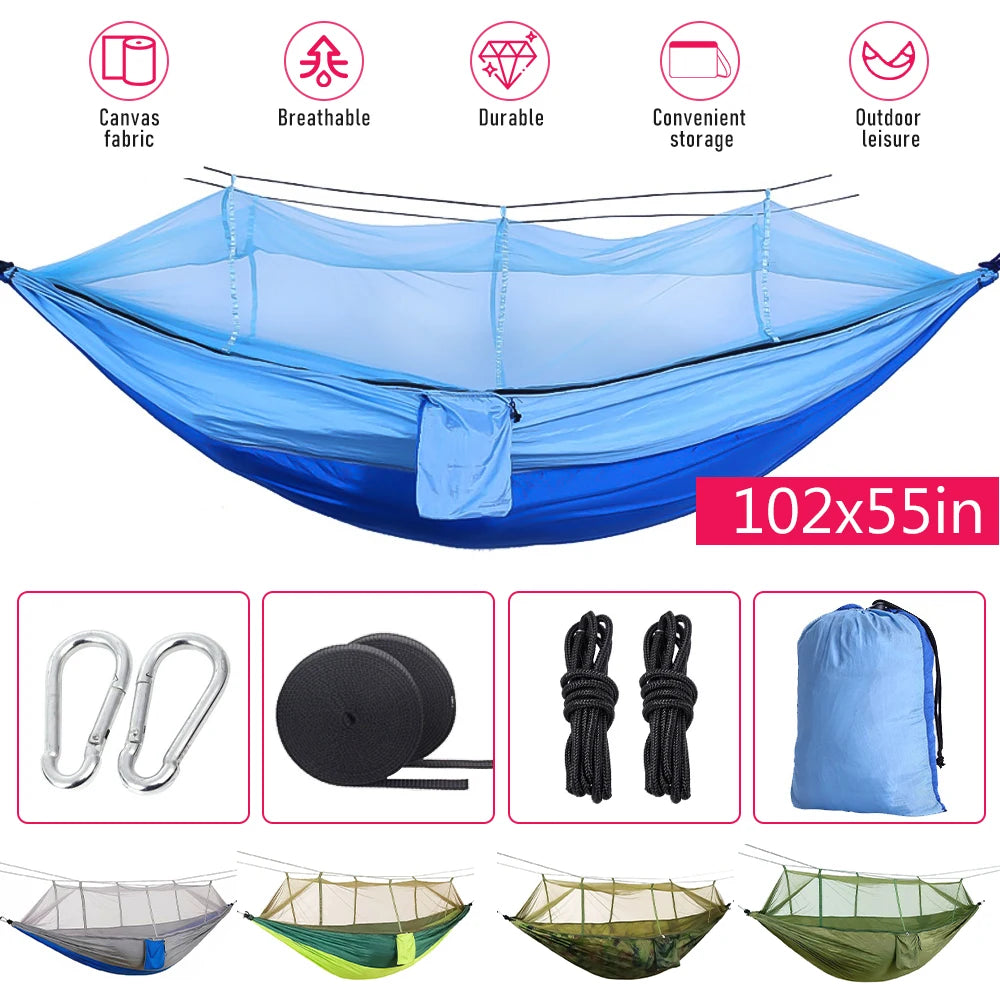 Camping Hammock with Mosquito Net Hanging Sleeping Tent Portable Hammock  260*140cm Outdoor Travel Tourist Nature Hike