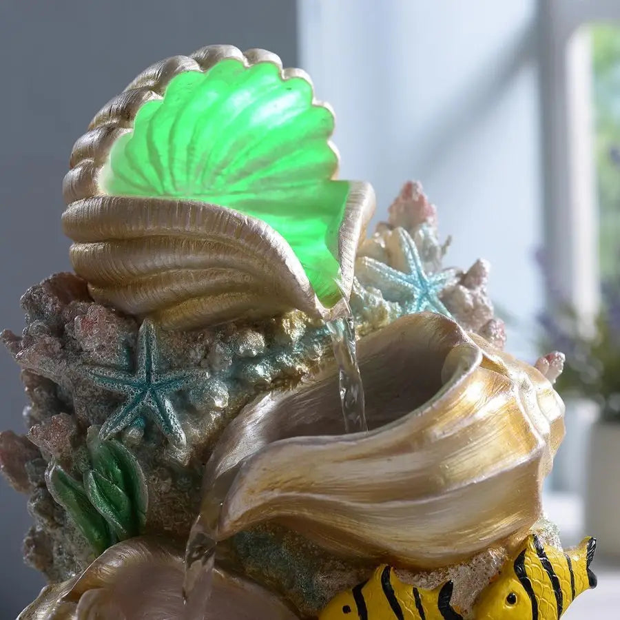 Themed Coral Shell Fountain Tabletop Home Decor Indoor Desktop Fountains Perfect for Zen Waterfall Meditation Waterfall Decor Fo