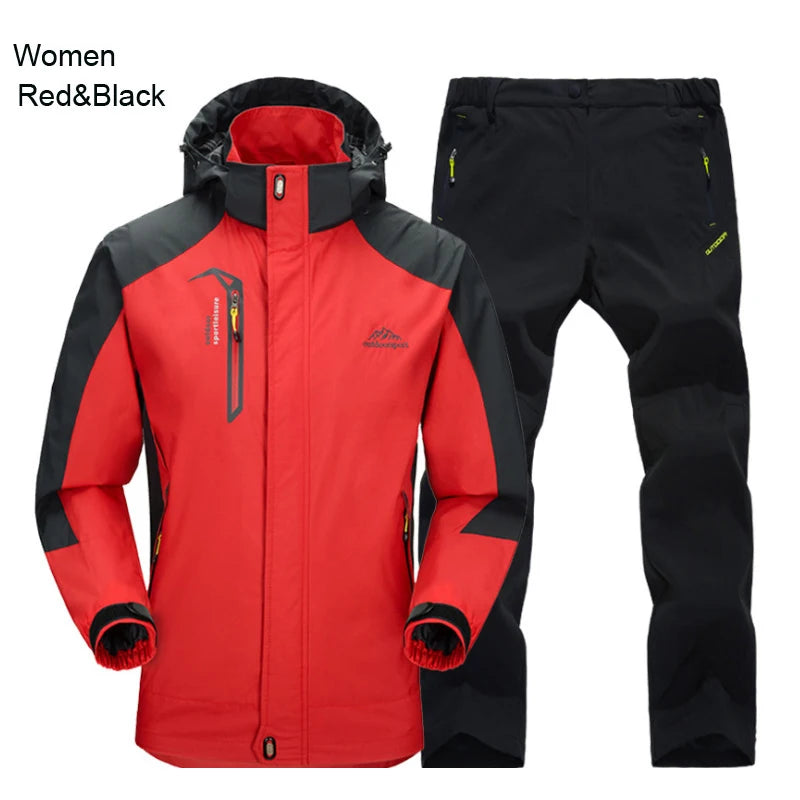 Outdoor Trekking Hiking Jacket and Pants Women Autumn Thermal Waterproof Windproof Hooded Jackets Trip Mountain Camping Sets