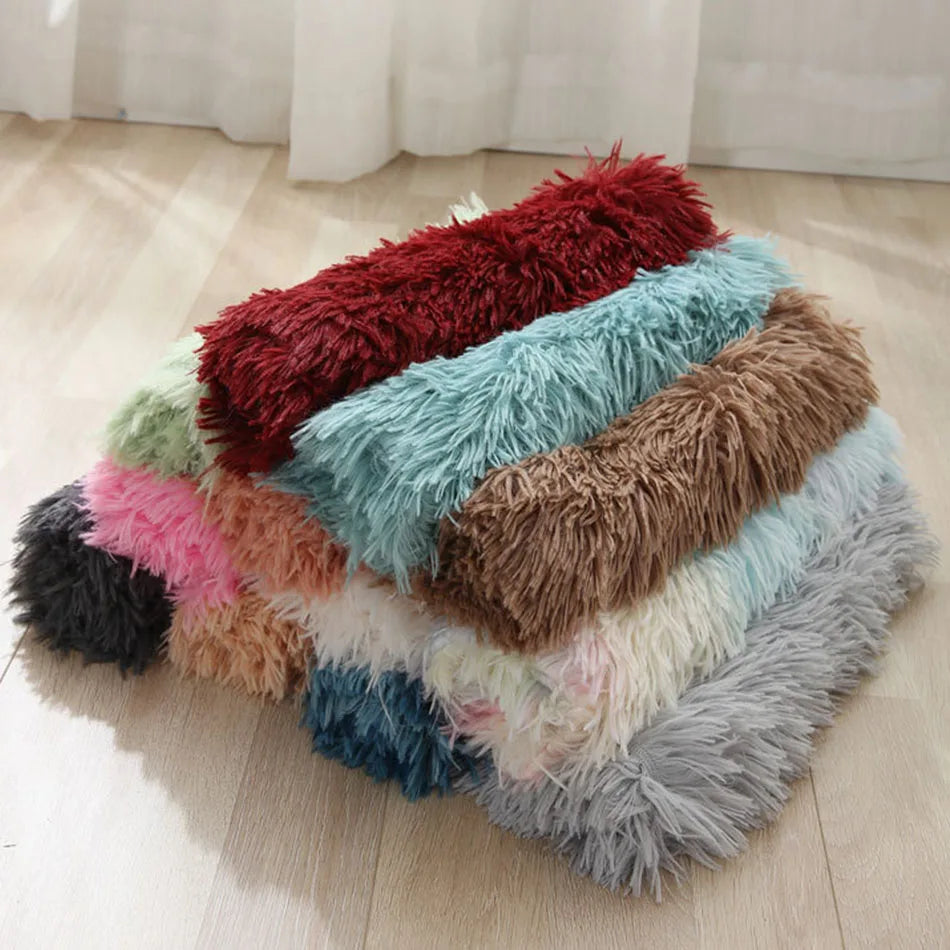Dog Bed Mat Pet Cat Plush Soft Warm Cushion Pet Washable Candy Colored Blanket Kennel Puppy Pet Cat Dog Supplies Suit For Winter
