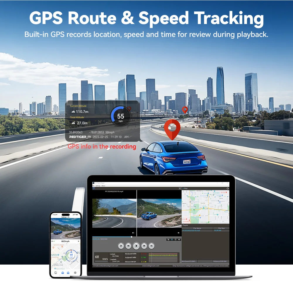 REDTIGER F9 Dash Cam 4K Front and Rear WiFi GPS Car Camera for Parking Mode 64GB Night Vision Car Recorder By App Control