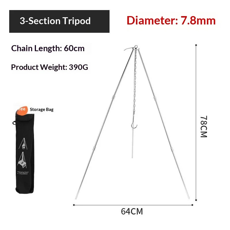 Camping Tools 3 Outdoor Camping Campfire Tripod, Hanging Pot Picnic Fire Bracket, Aluminum Alloy Tripod Camping Supplies